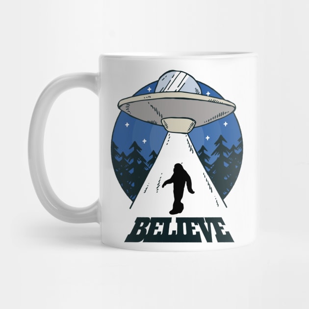 Believe Bigfoot Sasquatch UFO Abduction Design by UNDERGROUNDROOTS